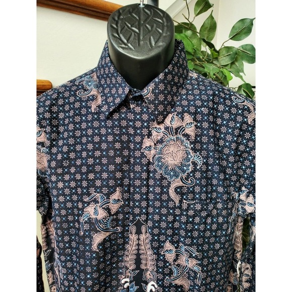 D & N Mens Black Floral Polyester Collared Long Sleeve Buttons Down Shirt Size L - Picture 2 of 12